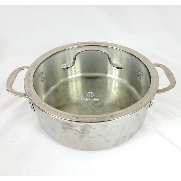 Calphalon 8785 5QT Dutch Oven Sauteuse Stainless Steel Glass Lid Double Handles - Picture 1 of 6